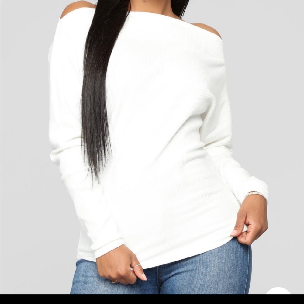 White Off the Shoulder Sweater